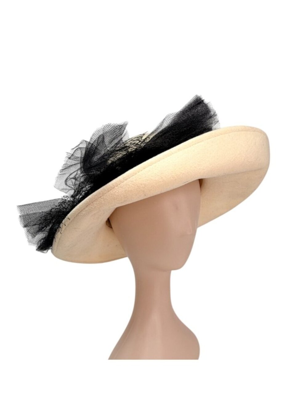Vintage 50s Black Wool Veiled Hat Rhinestones & Beads Kentucky Derby Fascinator‎